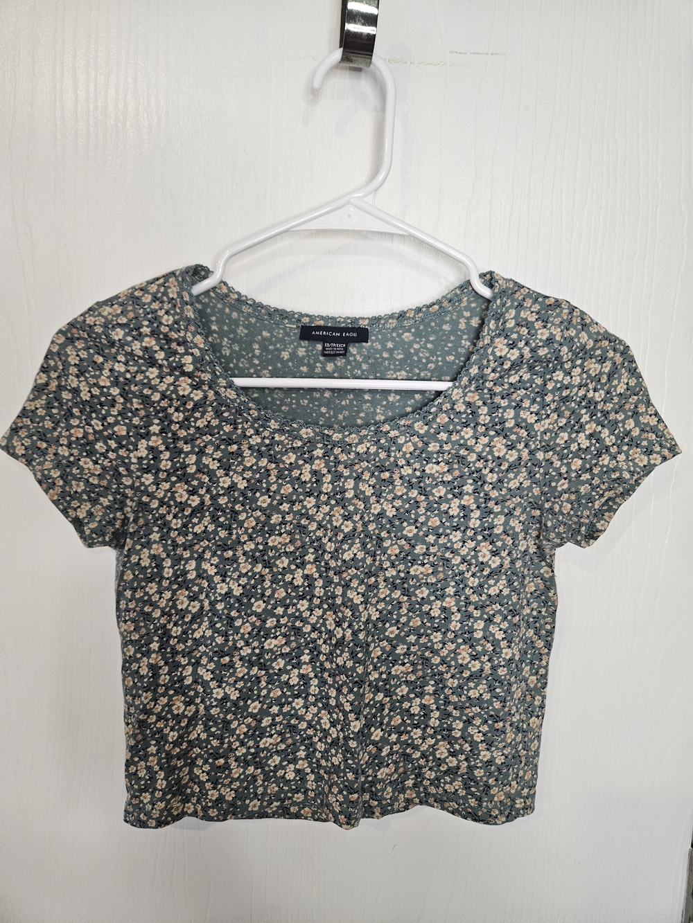 American Eagle Outfitters Green Floral Scoop Neck Crop Top